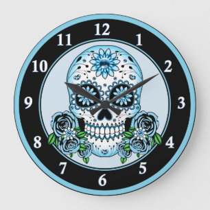 Grande Horloge Ronde Crâne bleu de sucre