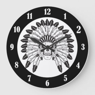 Grande Horloge Ronde Crâne de chef indien