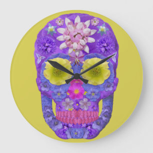 Grande Horloge Ronde Crâne de fleurs 5