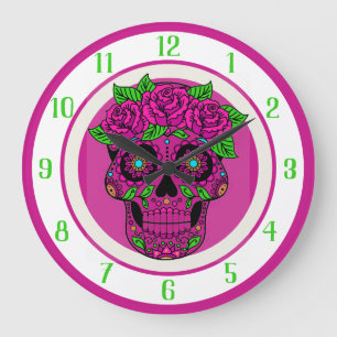 Grande Horloge Ronde Crâne décoratif