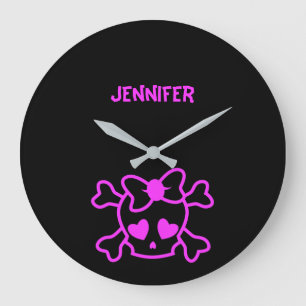Grande Horloge Ronde Crâne girly rose d'emo avec l'arc