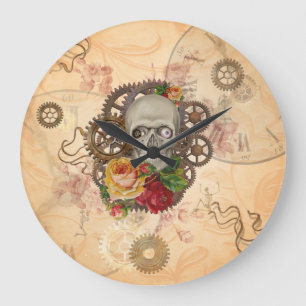 Grande Horloge Ronde Crâne steampunk