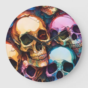 Grande Horloge Ronde Crânes funky