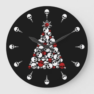 Grande Horloge Ronde Crânes gothiques d'arbre de Noël
