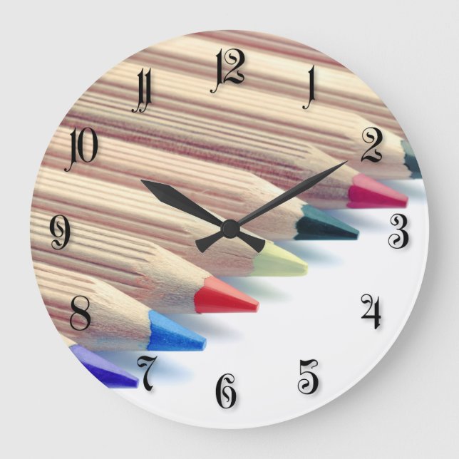 Grande Horloge Ronde Crayons colorés (Recto)