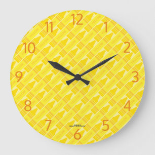 Grande Horloge Ronde Crayons Jaunes mignons