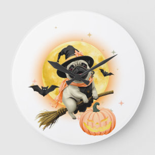 Grande Horloge Ronde Crazy Happy Halloween Carlin chevaucher une chambr