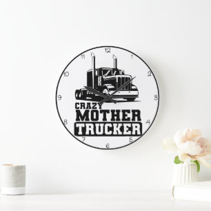 Grande Horloge Ronde Crazy Mother Trucker : Noir et blanc