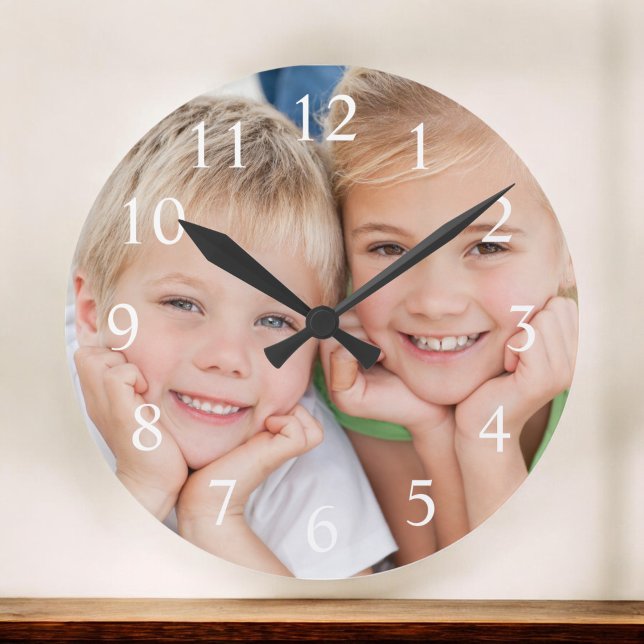 Grande Horloge Ronde Create Your Custom Photo Moderne Elegant (Créateur téléchargé)
