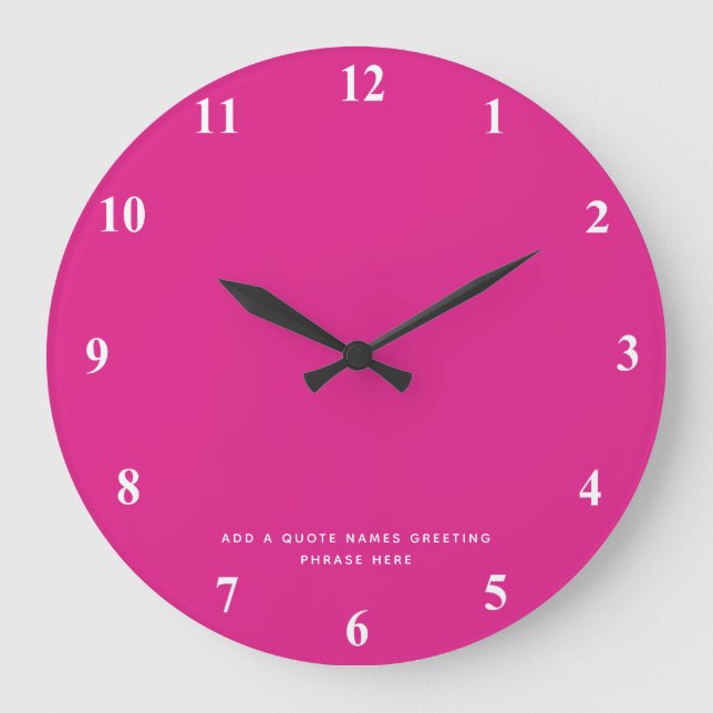 Grande Horloge Ronde Créer son propre CERISE PINK Texte personnalisé (Recto)