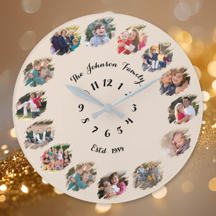 Grande Horloge Ronde Créer un collage de photos de famille personnalisé