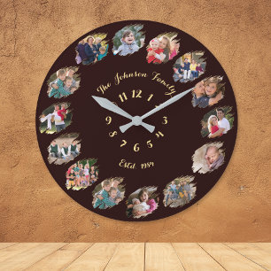 Grande Horloge Ronde Créer un Collage de Photos de Famille Personnalisé