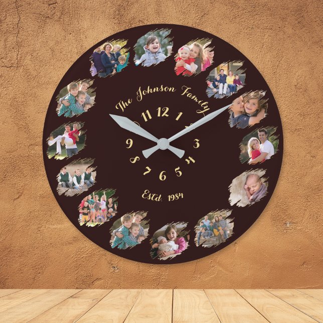 Grande Horloge Ronde Créer un Collage de Photos de Famille Personnalisé (Create Custom Family Photo Collage Personalized Large Clock)