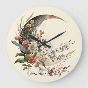 Grande Horloge Ronde Créez votre propre croissant de lune fleuri d'été