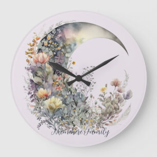 Grande Horloge Ronde Créez Votre Propre Lune Croissante Florale Iridesc