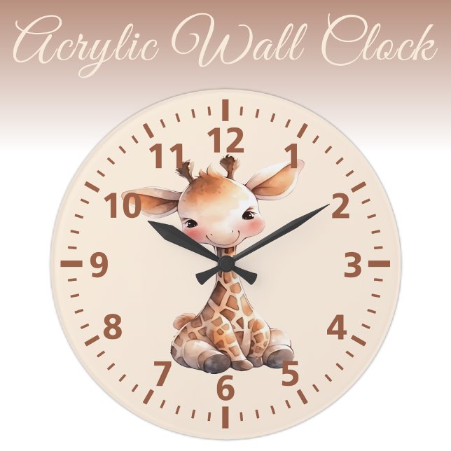 Grande Horloge Ronde Crème brune de girafe mignonne pour enfants (Créateur téléchargé)