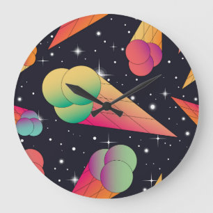 Grande Horloge Ronde Crème De Glace Rétro, Néon Cosmique.