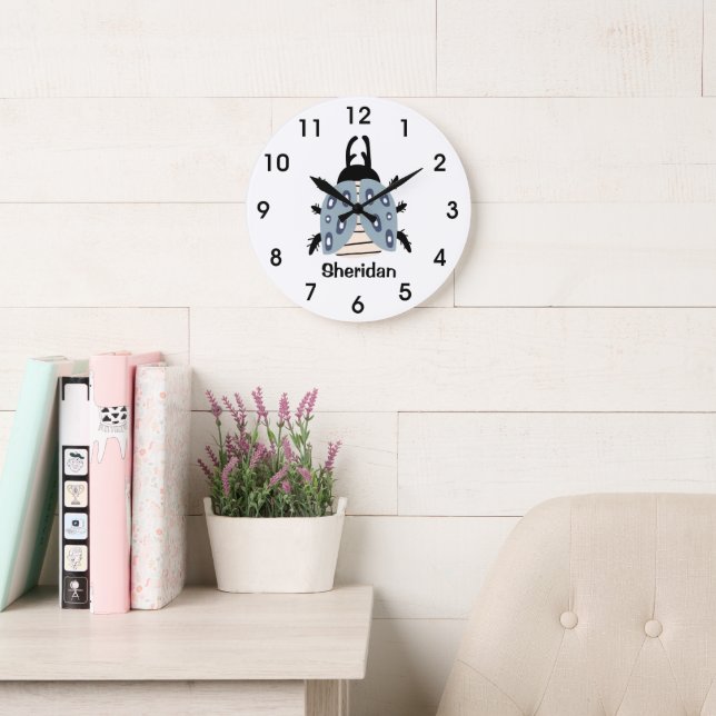Grande Horloge Ronde Crochet bleu scintillant noir jambes pointues pers (Salle de lecture)