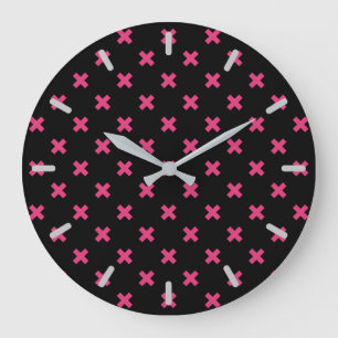 Grande Horloge Ronde Crochis Fuchsia sur noir