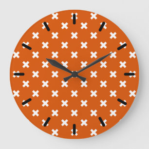 Grande Horloge Ronde Croix blanche coutures sur orange brûlé