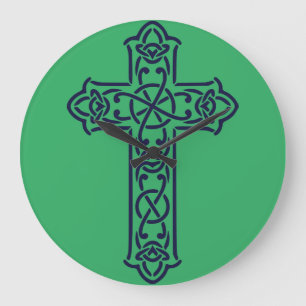 Grande Horloge Ronde Croix celtique bleue