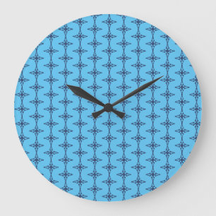 Grande Horloge Ronde Croix chrétienne avec ornement bleu
