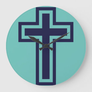 Grande Horloge Ronde Croix chrétienne bleue différentes variantes