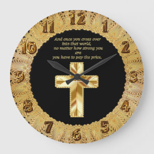 Grande Horloge Ronde Croix chrétienne de crucifix d'or avec