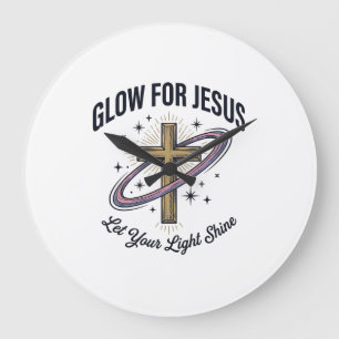 Grande Horloge Ronde Croix chrétienne Glow for Jesus Vintage Vector