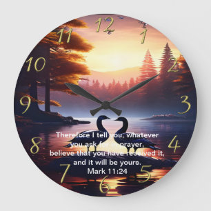 Grande Horloge Ronde Croix de foi chrétienne avec Mark 11:24