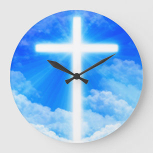 Grande Horloge Ronde Croix de lumière Jésus-Christ chrétien personna