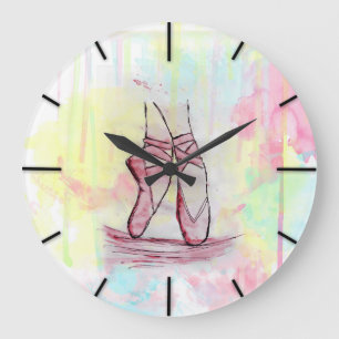Grande Horloge Ronde Croquis de chaussures en ballet mignonne Aquarelle
