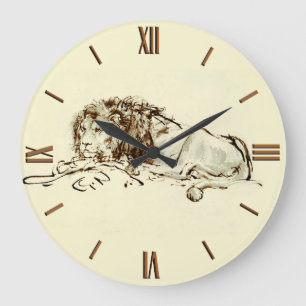 Grande Horloge Ronde Croquis vintage d'encre Rembrandt d'un lion