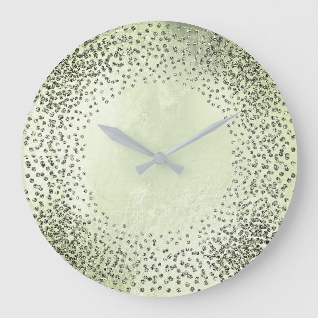 Grande Horloge Ronde Crystals Confeti Glitter Grey Glass Mint Green (Recto)