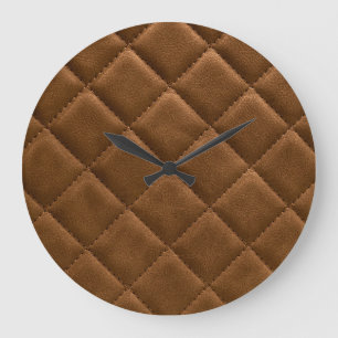 Grande Horloge Ronde Cuir Brown, dessin motif rhombus