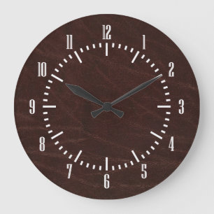 Grande Horloge Ronde Cuir Brown foncé