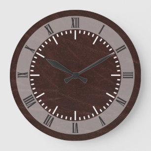 Grande Horloge Ronde Cuir de brun foncé