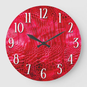 Grande Horloge Ronde Cuir Faux Rouge