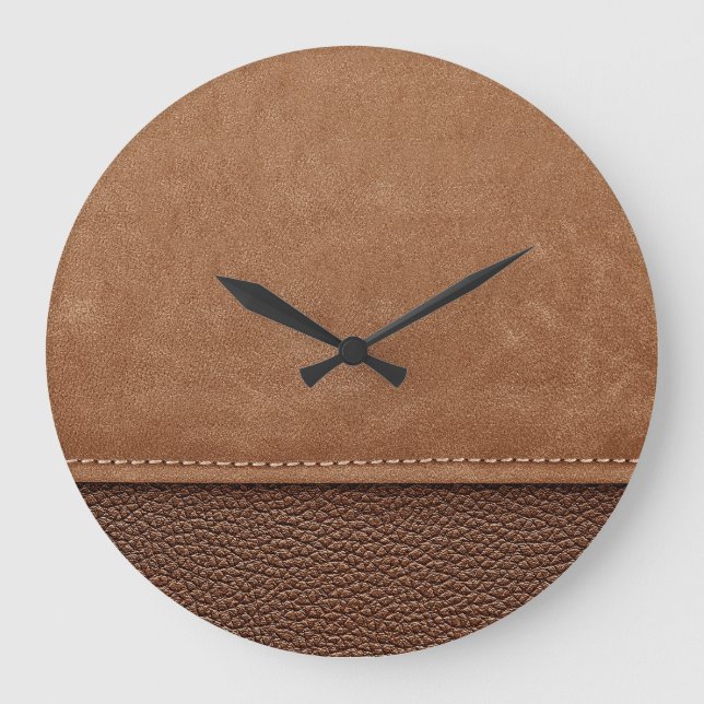 Grande Horloge Ronde Cuir pointu : gris, noir arrière - plan. (Recto)