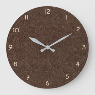 Grande Horloge Ronde Cuir synthétique marron