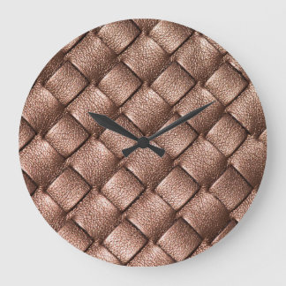 Grande Horloge Ronde Cuir tissé, arrière - plan couleur bronze.