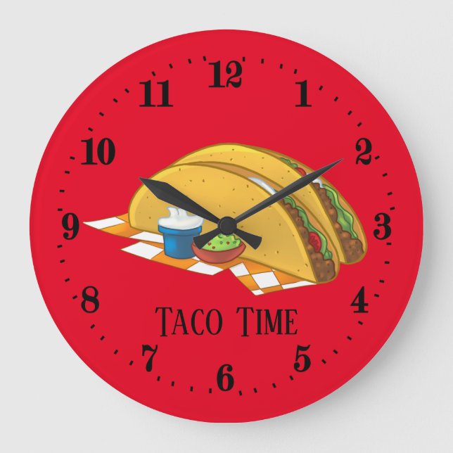 Grande Horloge Ronde Cuisine à déco de temps mignon taco (Recto)