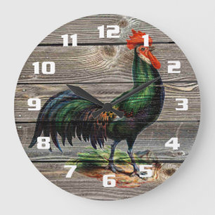 Grande Horloge Ronde Cuisine Coq de Campagne Rustique