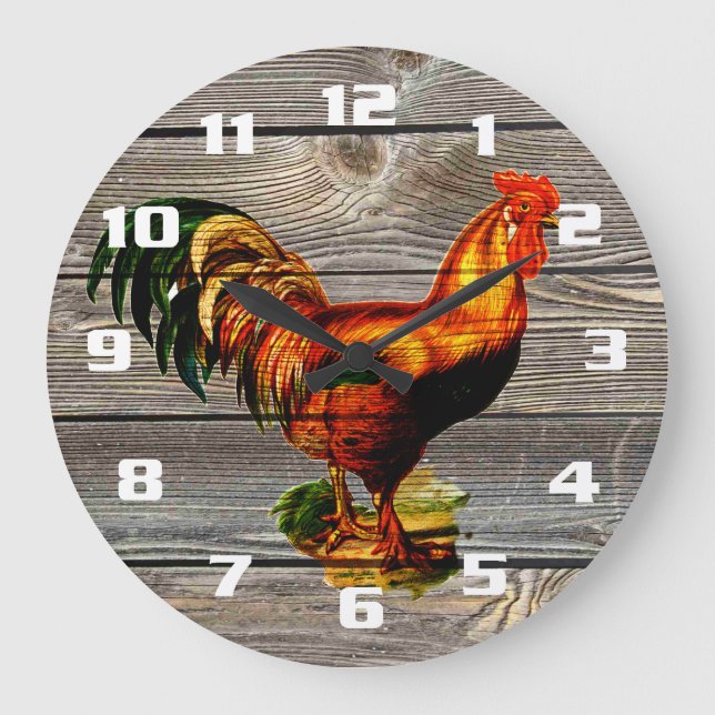 Grande Horloge Ronde Cuisine Coq de Campagne Rustique (Recto)