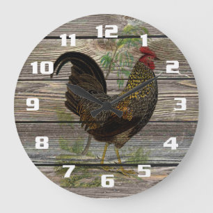 Grande Horloge Ronde Cuisine Coq de Campagne Rustique