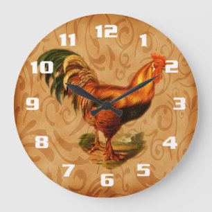 Grande Horloge Ronde Cuisine de Coq de Campagne Rustique
