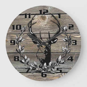 Grande Horloge Ronde Cuisine rustique et vintage avec cerf de campagne