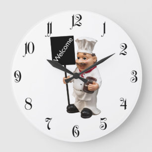 Grande Horloge Ronde Cuisinier de chef - carte BIENVENUE de menu