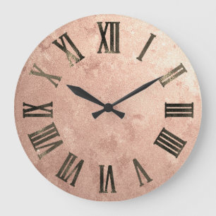 Grande Horloge Ronde Cuivre rose Numers romain en bronze sale d'or d'or