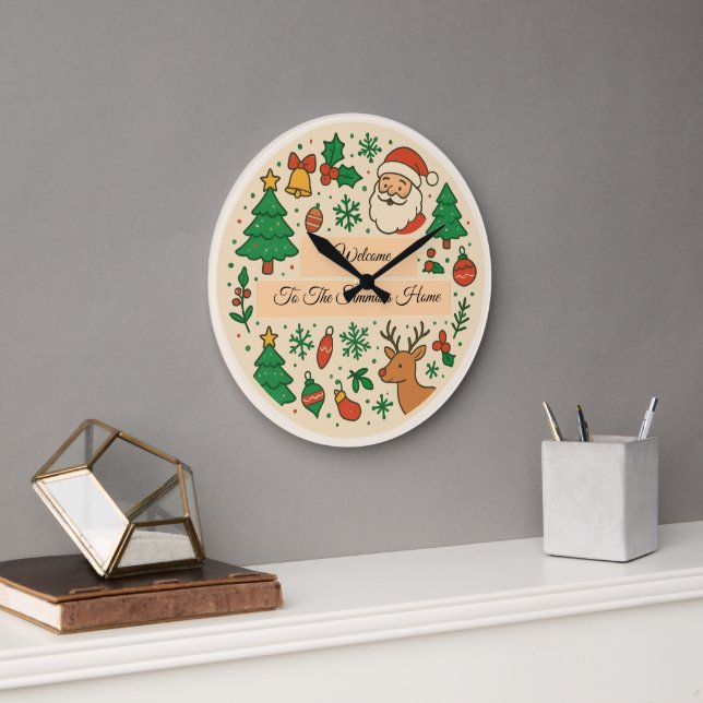 Grande Horloge Ronde Custom Message Christmas (Bureau)
